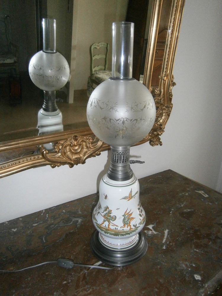 ANCIENNE GRANDE LAMPE FAIENCE  MOUSTIER  100 Grenoble (38)