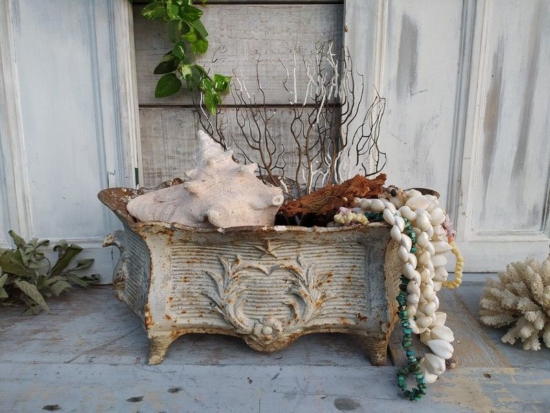 Ancienne Jardini�re en Fonte D�cor Rocaille Rameaux �toile 1 Loches (37)