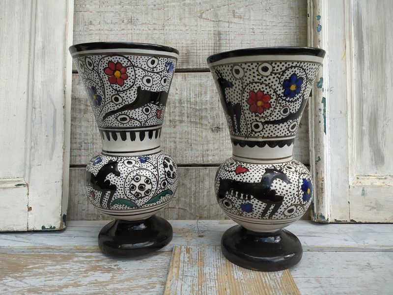 Ancienne Paire de Vases Tunisiens Tunisie Nabeul Ann�es 60 
1 Loches (37)