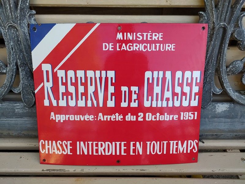 Ancienne Plaque �maill�e R�serve de Chasse Ann�es 50/60 180 Loches (37)
