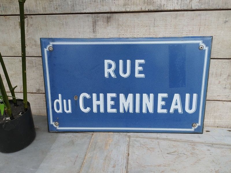 Ancienne Plaque de Rue �maill�e RUE DU CHEMINEAU 80 Loches (37)