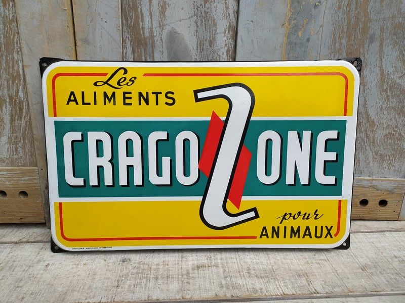 Ancienne Plaque �maill�e Cragozone Aliments Animaux 150 Loches (37)