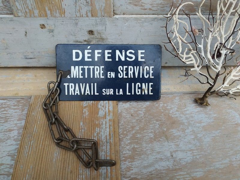 Ancienne Plaque �maill�e SNCF Travail sur la Ligne 75 Loches (37)
