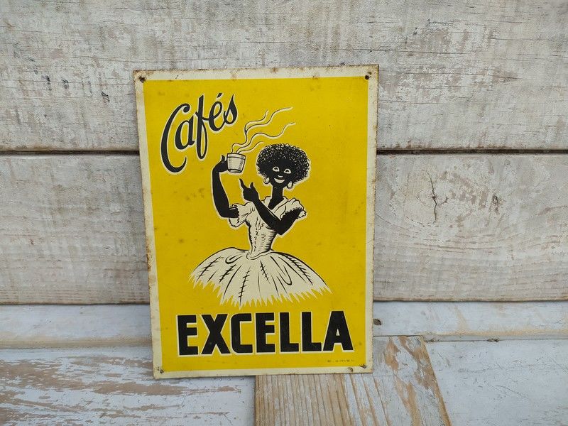 Ancienne Plaque T�le Publicitaire Caf�s Excella ca1930 130 Loches (37)