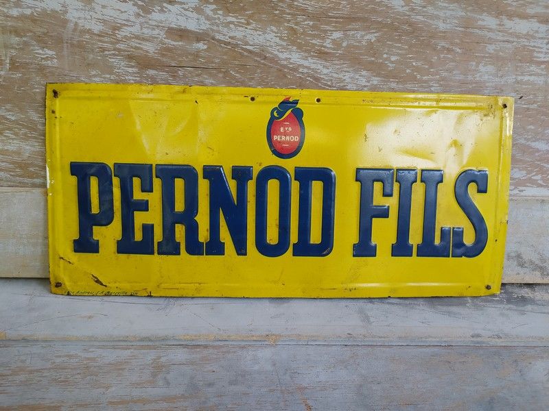 Ancienne Plaque T�le Publicitaire Pernod Fils 
45 Loches (37)