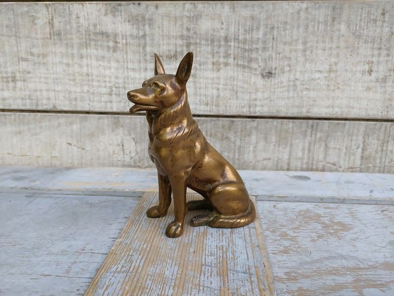 Ancienne Sculpture Bronze Chien Berger Allemand Malinois 75 Loches (37)