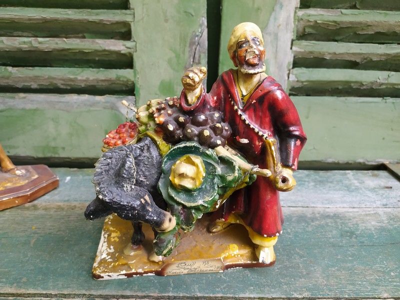 Ancienne Sculpture Sujet Orientaliste Marchand Fruits 1957 40 Loches (37)