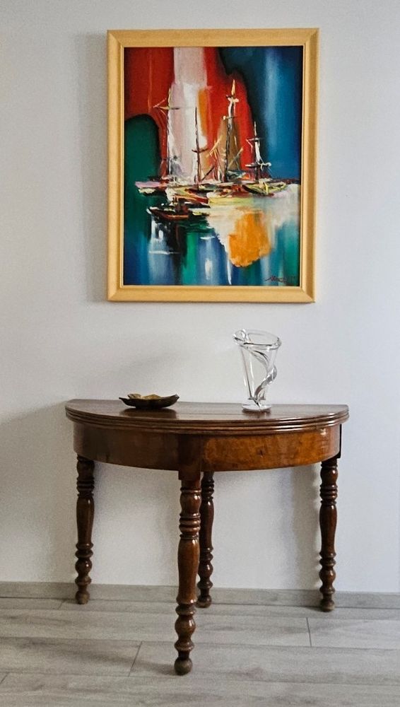 Ancienne table demi-lune en acajou massif 490 Dalhunden (67)