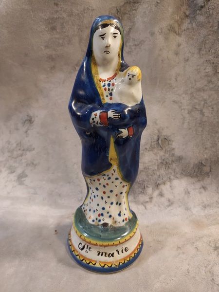 Ancienne Vierge � L'Enfant Fa�ence Nevers XIXe 90 Loches (37)