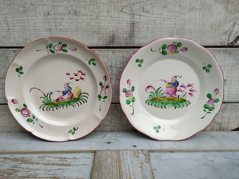 Anciennes Assiettes Fa�ence de Lun�ville D�cor au Chinois 
35 Loches (37)