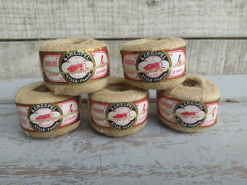 Anciennes Bobines de Fils de Chanvre N� 4 A. Crespel Lille 25 Loches (37)