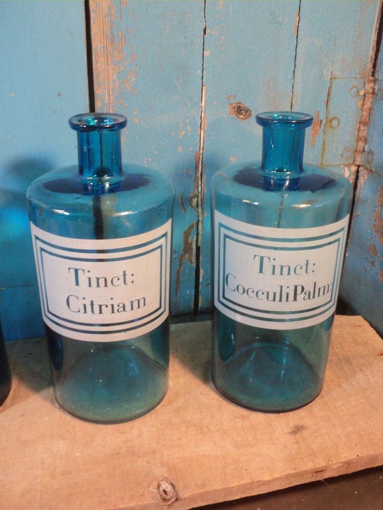 Anciennes Bouteilles Flacons  Pharmacie Verre Souffl� Bleu 50 Loches (37)