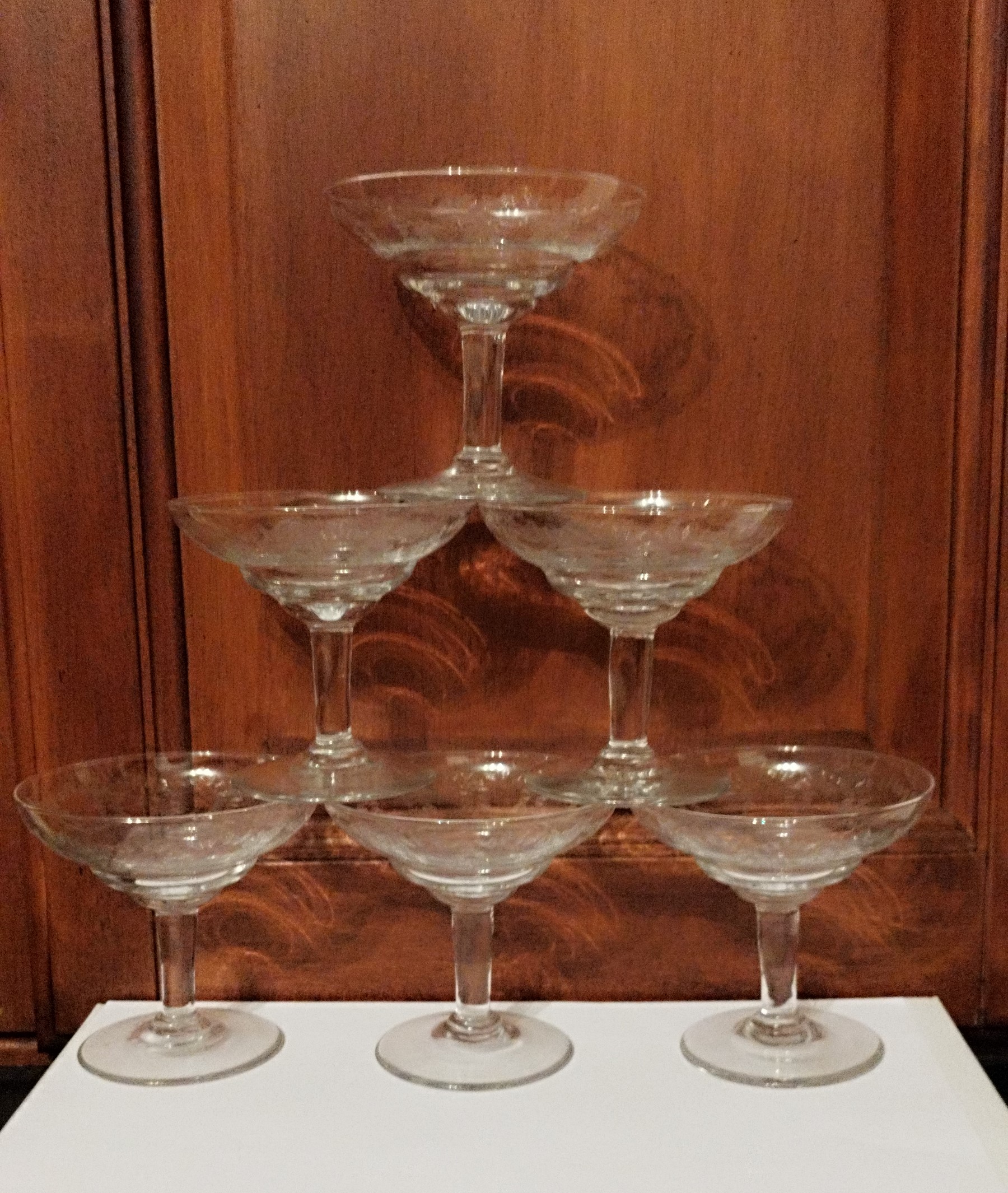 6 anciennes coupes � champagne cristal gravure art nouveau 115 �cuisses (71)