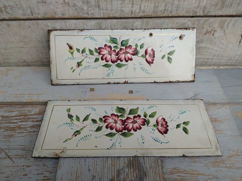 Anciennes Plaques �maill�es D�cor de Fleurs 35 Loches (37)