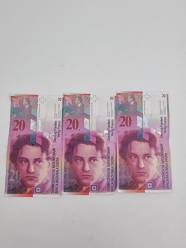 Lot de 3 anciens billets de banque de 20 franc suisse 75 Vulbens (74)