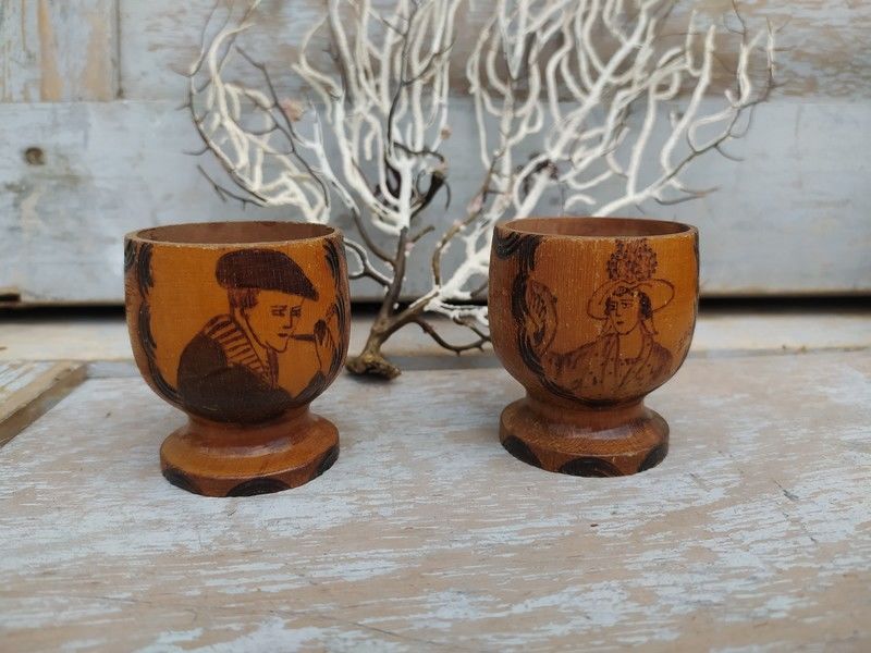 Anciens Coquetiers Bois Pyrograv� Souvenir Sables d'Olonne 20 Loches (37)