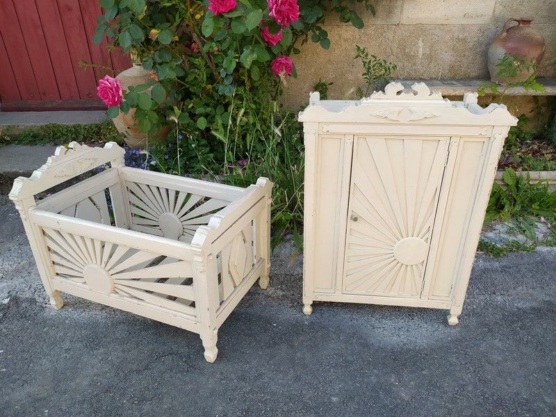 Anciens Meubles de Poup�e Lit et Armoire Bois XIX�me 150 Loches (37)