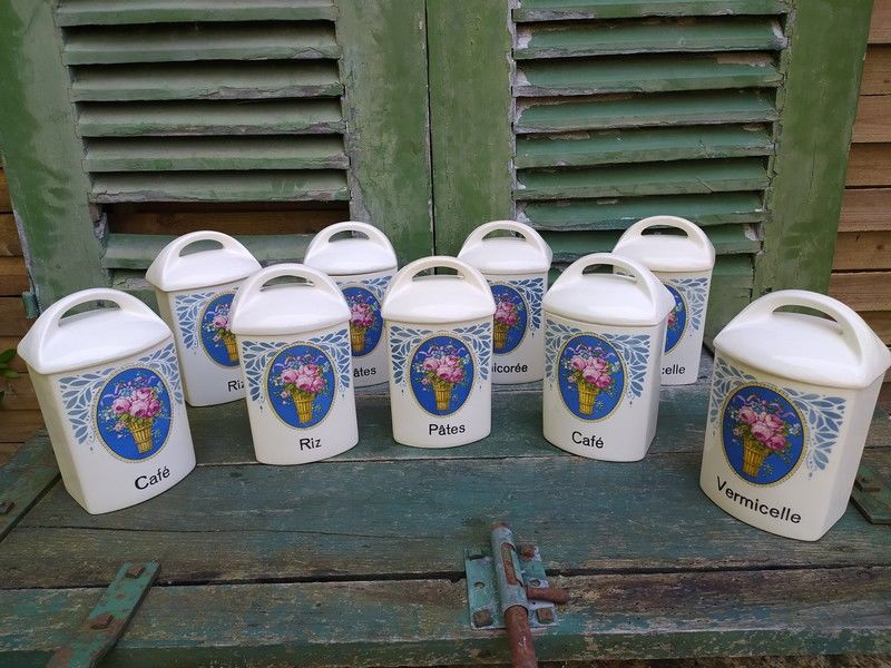 Anciens Pots � �pices Fa�ence Urbach Fr�res D�cor Roses 1 Loches (37)