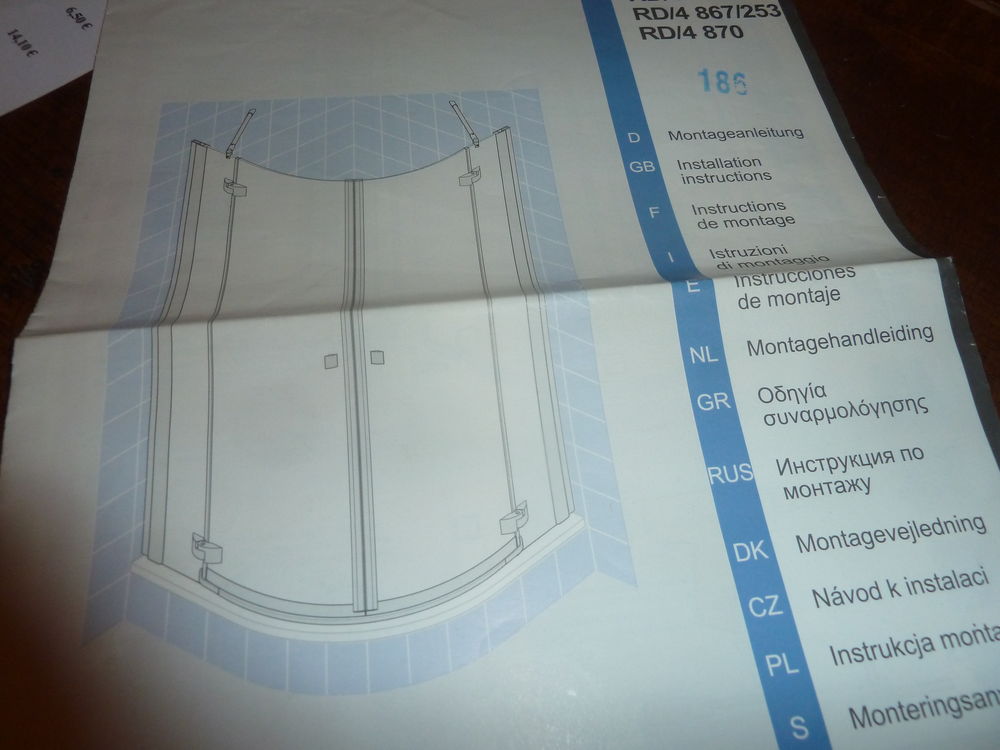 ANGLE DE DOUCHE 1/4C ESPIRA -  l 90 cm HT 1.95 - verre 6mm 200 Biscarrosse (40)