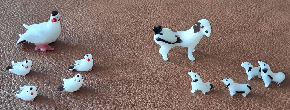 lot de 10 animaux miniatures en p�te de verre pigeon  chien 4 Carnon Plage (34)