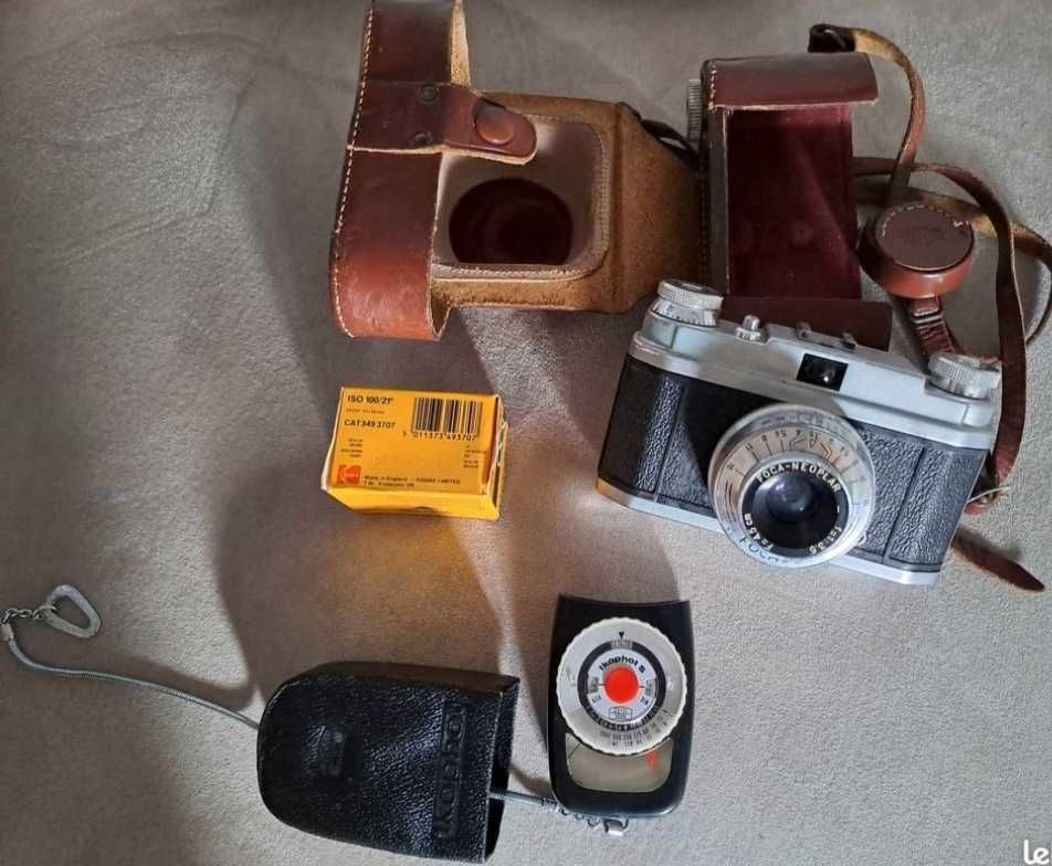 Appareil photo argentique + �tui cuir + pellicule (1986) + posem�tre 30 Olivet (45)