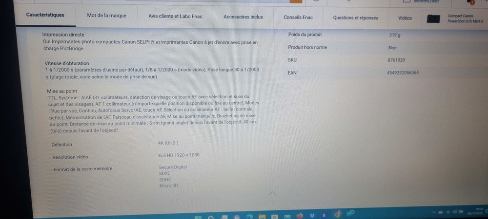 Appareil photo canon g7x mark ii Avec pochette de transport 550 Ronchin (59)