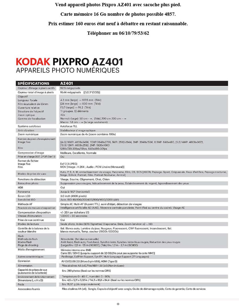 appareil photos Pixpro AZ401 160 Le Coteau (42)