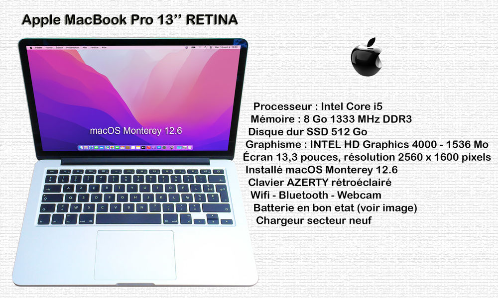 Apple Macbook Pro RETINA 13  - Intel Core i5 - 2.5GHz 649 Grignoncourt (88)