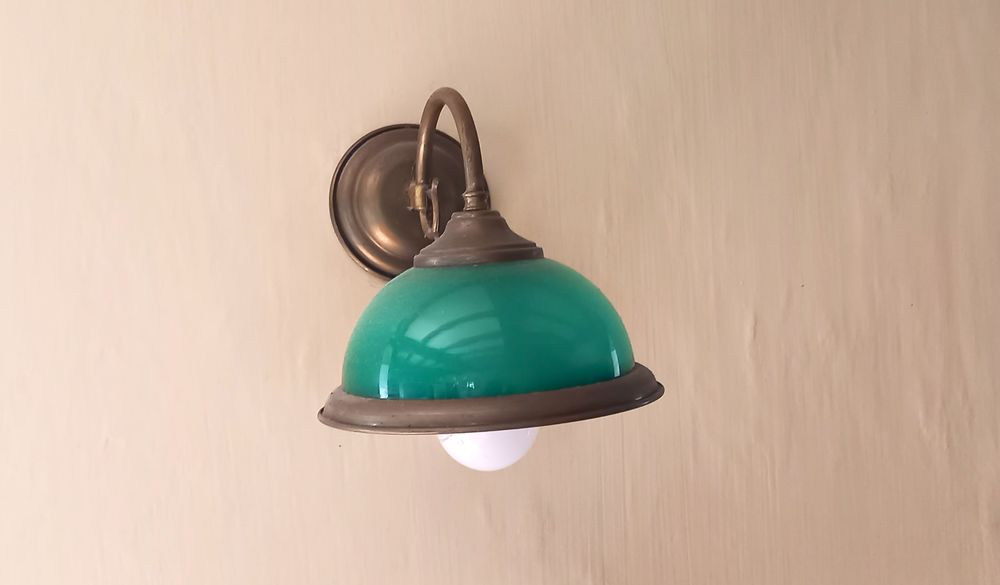 2 appliques  en laiton et opaline verte 60 Pl�h�del (22)