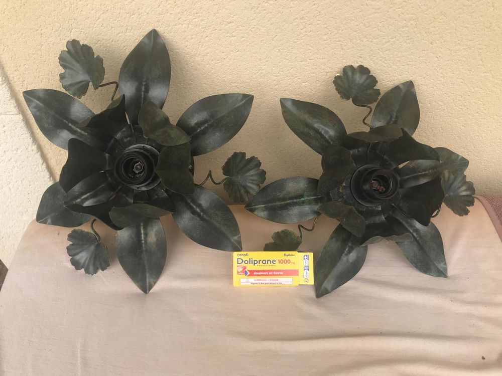 2 Appliques murales , grande fleur verte en m�tal 20 Bizanos (64)
