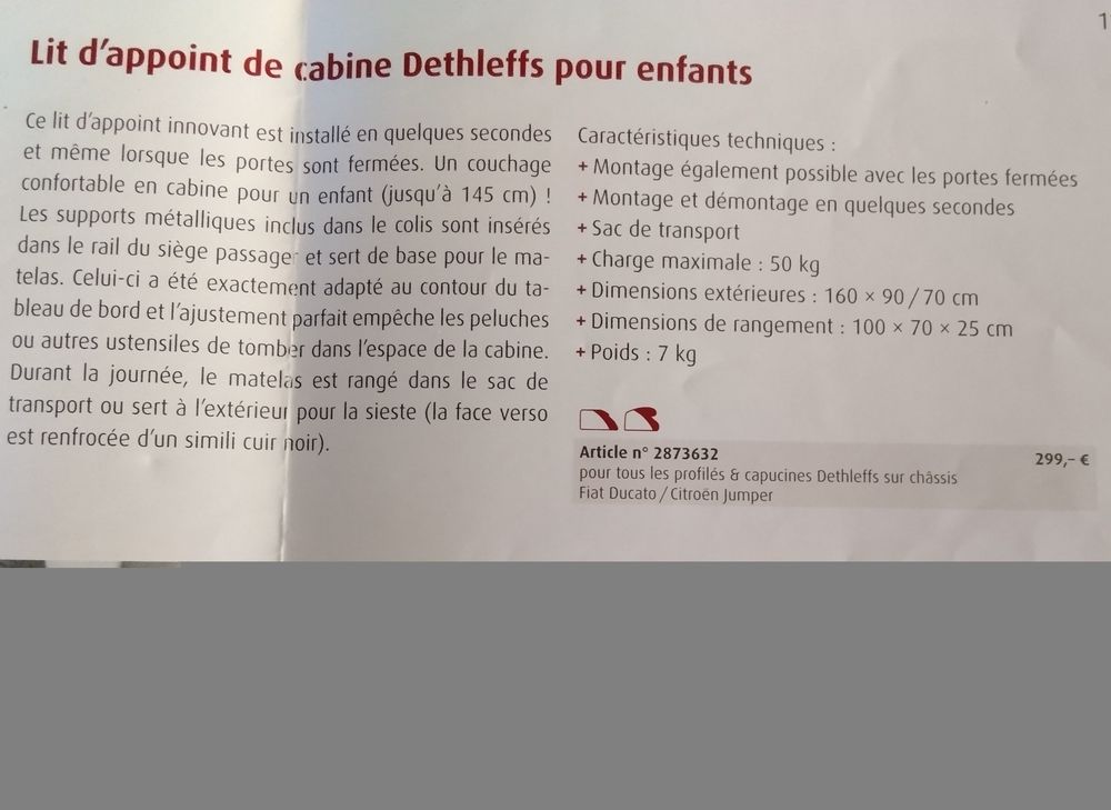 Lit d appoint de cabine camping car Fiat pour enfant 150 Tergnier (02)