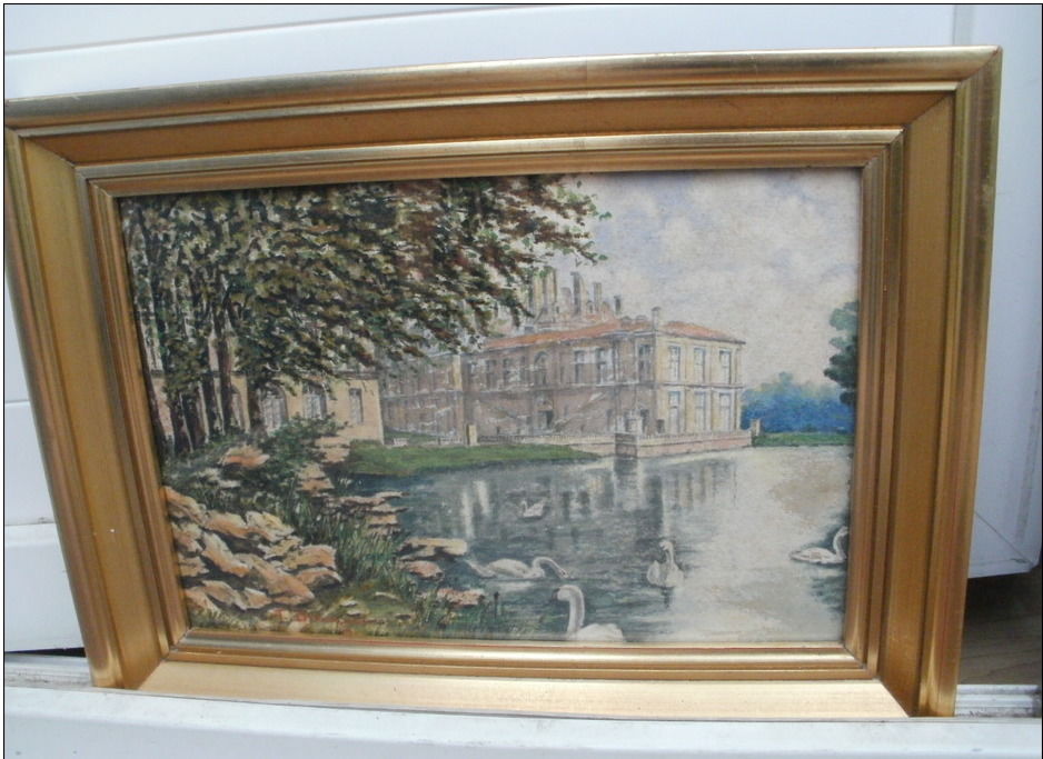 Aquarelle sign�e cygnes sur   lac - chateau de Fontainebleau 38 Montauban (82)