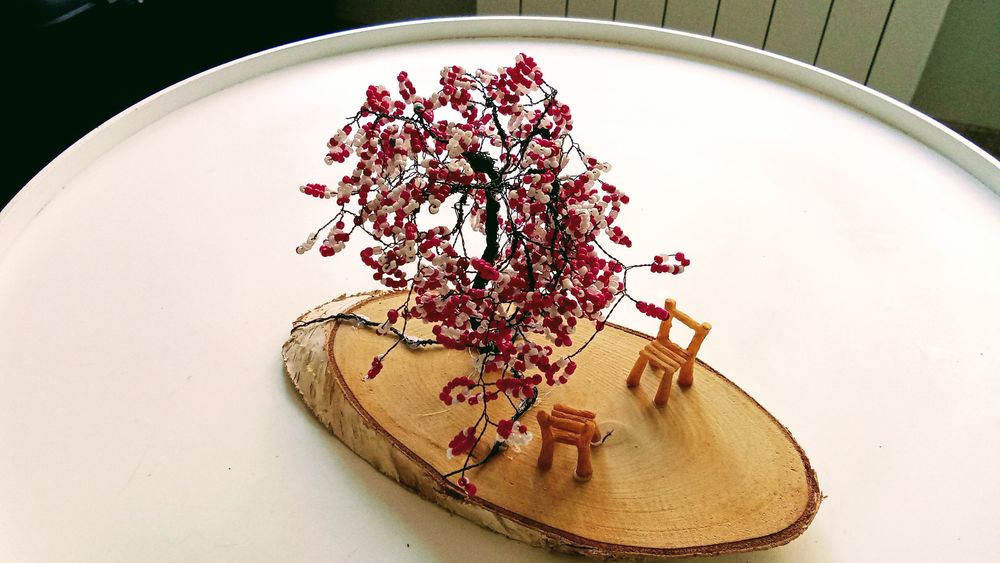 Arbre d�co en perles fushia et blanc 10 Bozouls (12)