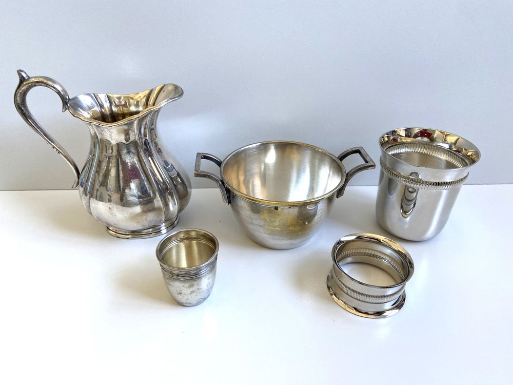 Lot Argenterie Ancienne M�tal & Laiton Argent� Vintage 55 Hyeres Plage (83)