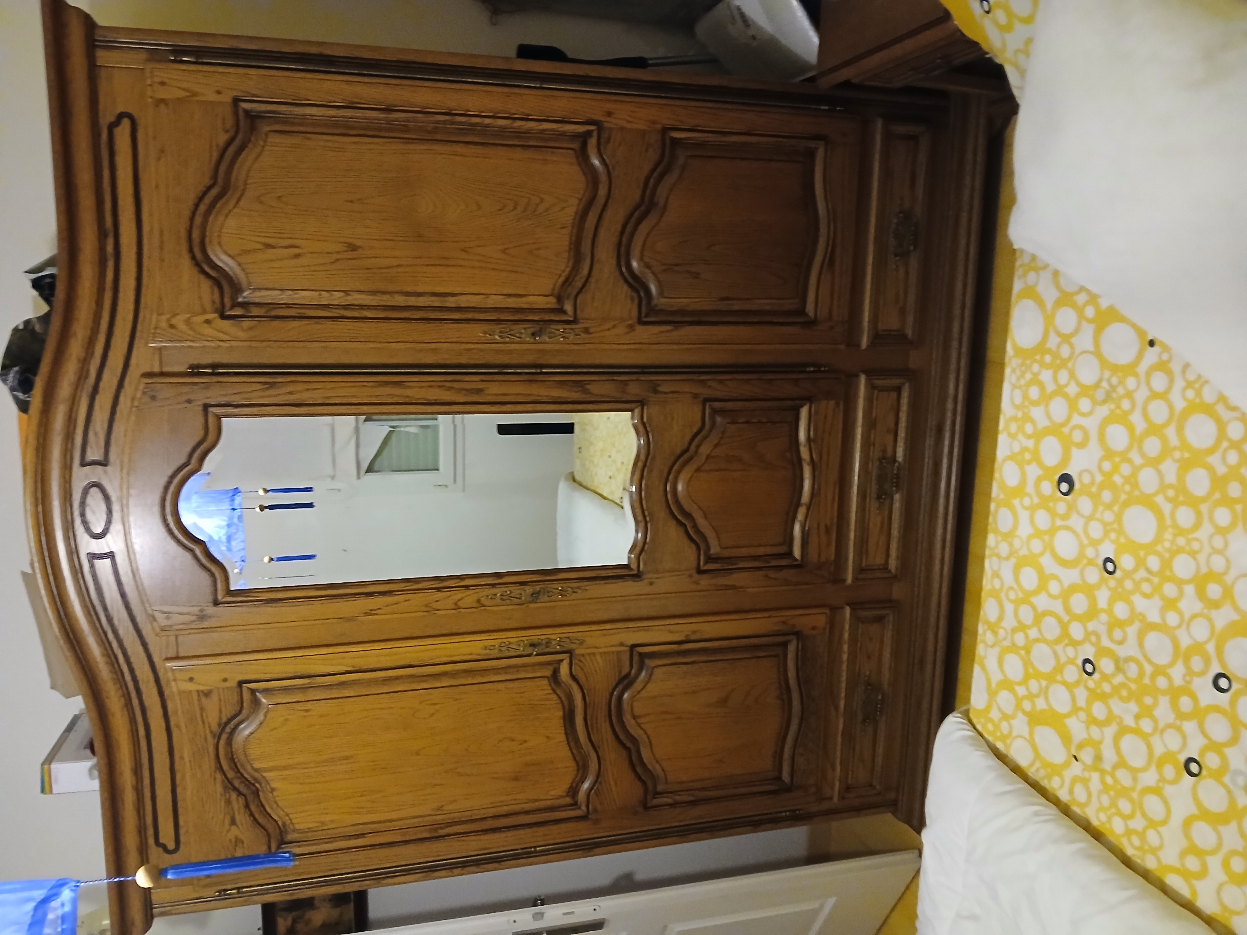 Armoire en Bois ch�ne massif Sculpt� avec Miroir 200 Senozan (71)