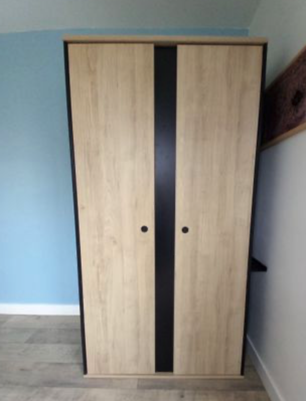 Armoire moderne, garde-robe deux portes bois clair et noir 75 Narbonne Plage (11)