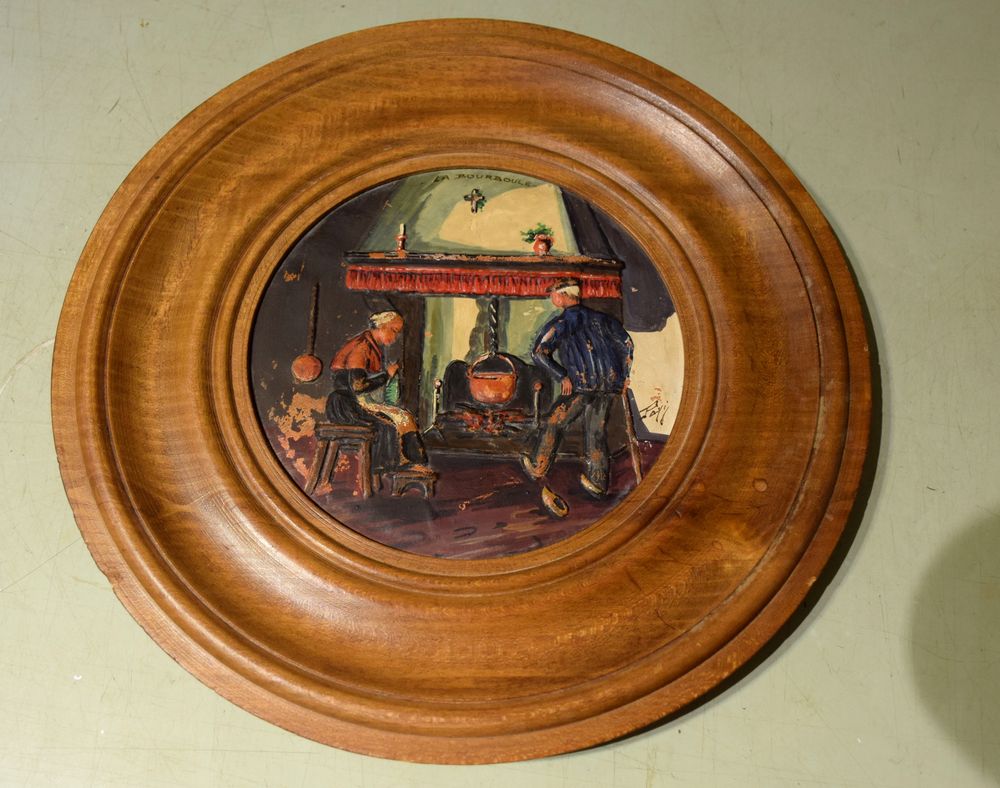Assiette Bois Ancienne - Sc�ne de veill�e � la chemin�e. 10 Roissy-en-Brie (77)