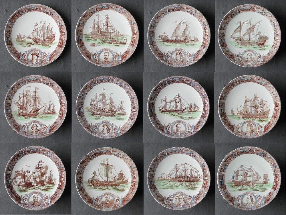 12 Assiettes Sarreguemines s�rie Marine compl�te 600 Tr�morel (22)