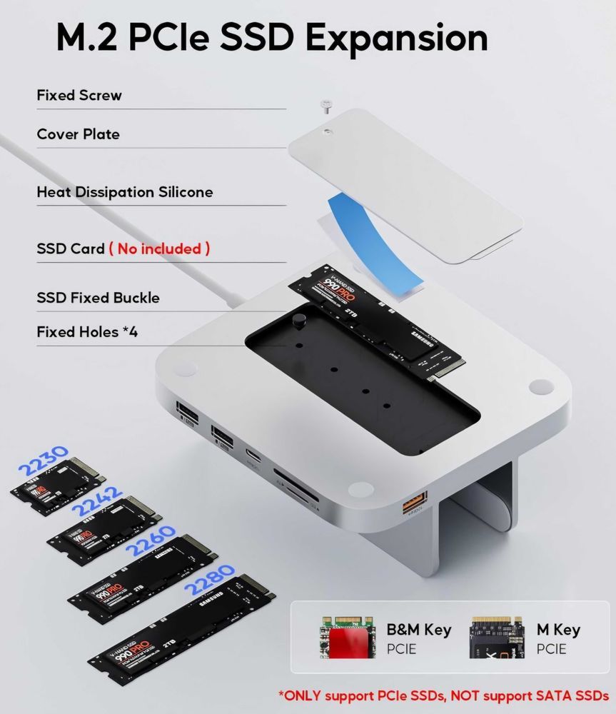 Hub avec bo�tier M.2 SSD NVMe 8 en 1 Station d'accueil Verticale avec USB A/C 10 Gbit/s, Mac Mini Dock avec SD/TF, M.2 SSD pour Mac Mini M2/M1 65 Paris 12 (75)