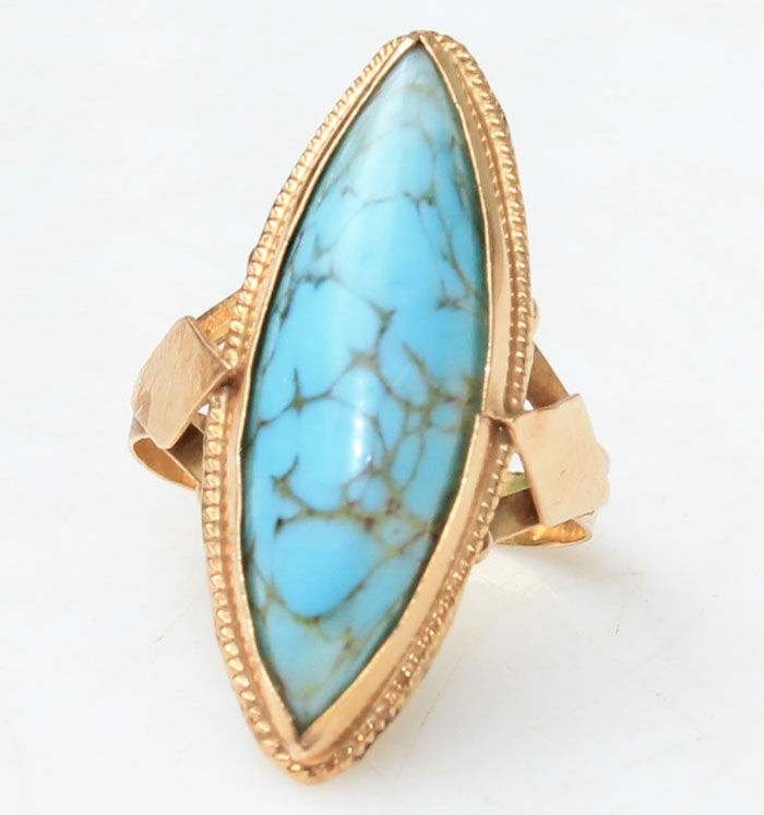 BAGUE MARQUISE ET TURQUOISE EN OR 18 K cts 750 BIJOU vintage 450 Nice (06)