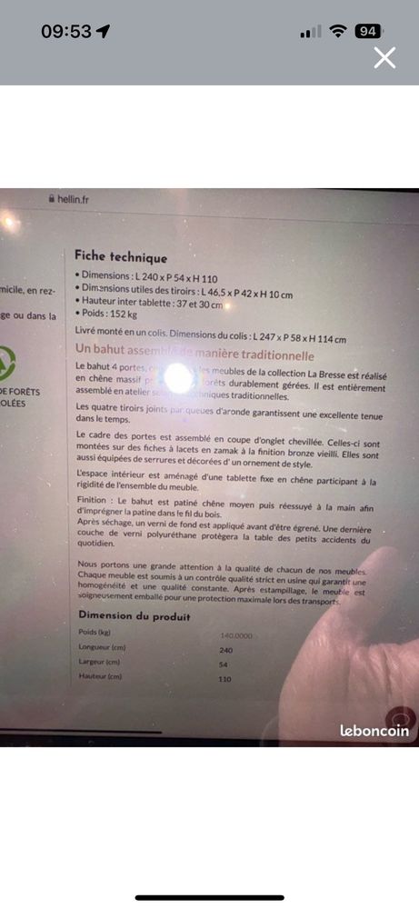 BAHUT HELLIN en ch�ne Massif 300 Grigny (91)