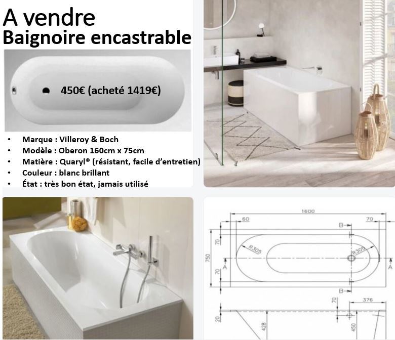 Baignoire Villeroy & Boch Oberon 160 � 75 cm (450�) 450 Saint-Gratien (95)