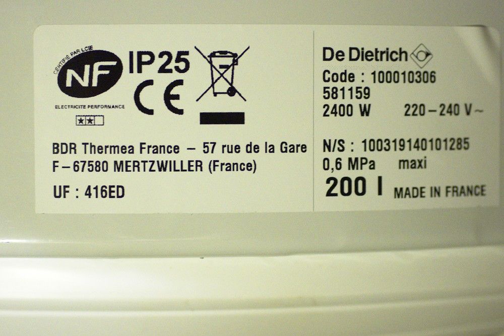 Ballon électrique d'eau chaude De Dietrich 200L 200 Montrodat (48)