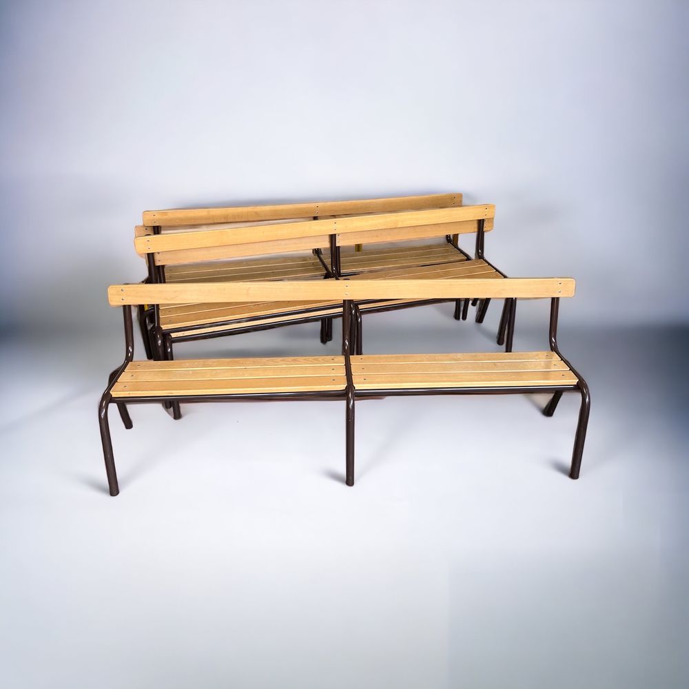 Bancs d'�cole bois clair et acier marron ann�es 80 110 Lorient (56)
