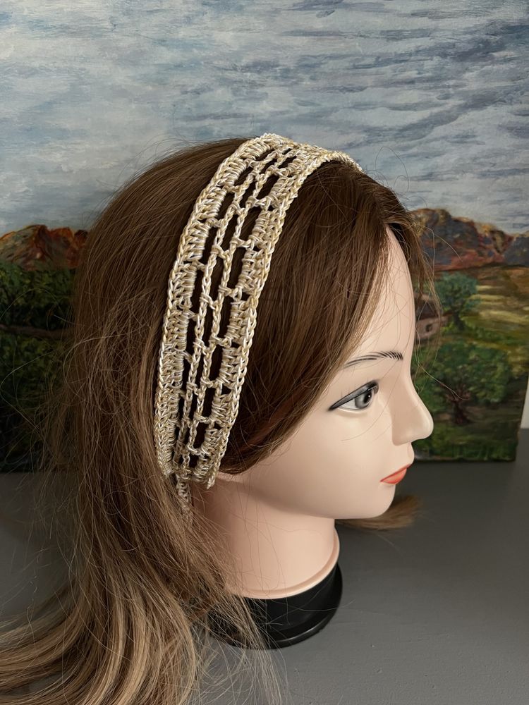 Bandeau Serre t�te Coton Beige Blanc 7.5 Saint-Prix (95)