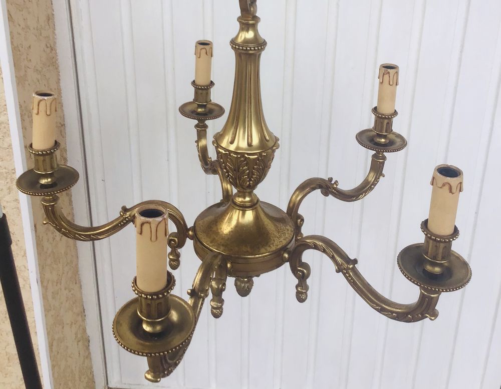 2 beaux lustres en Bronze Et Laiton (5 et 6 branches) 0 Le Barcar�s (66)