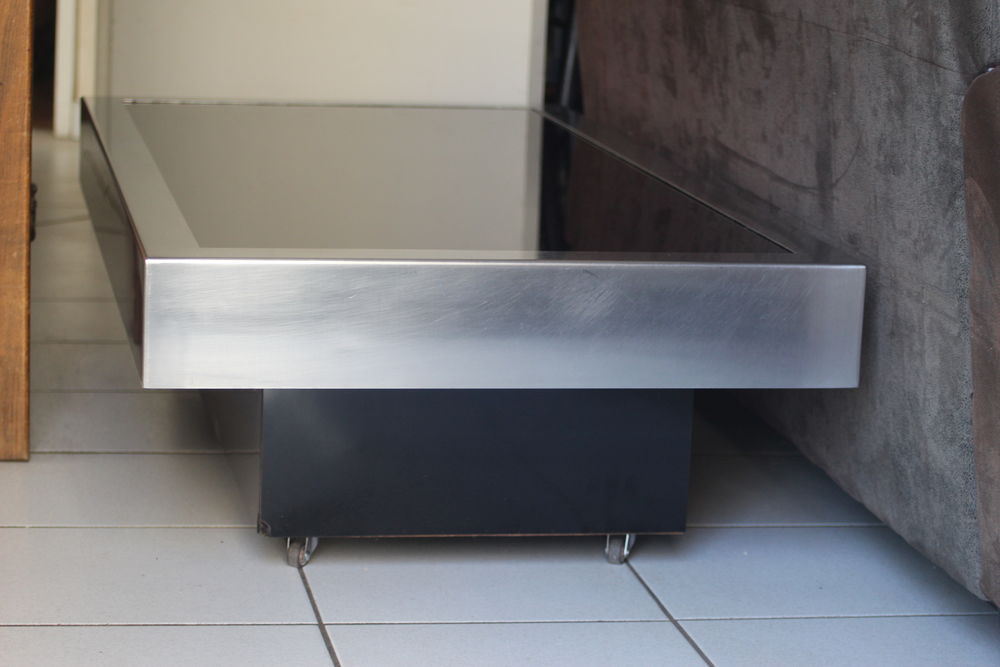 Belle table salon verre et chrome ann�e1970 Willy Rizzo 350 Ergu�-Gab�ric (29)