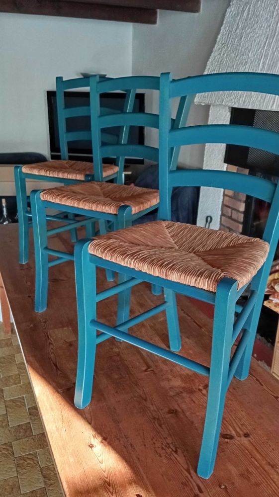 6 belles  chaises bleues paille naturel bois massif 40 Saint-Brieuc (22)