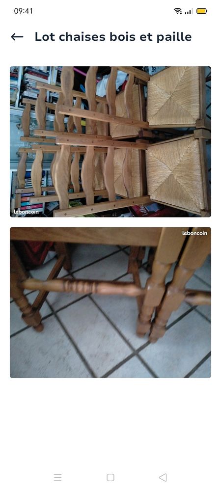 Lot de 6 belles chaises paill�es 100 Englos (59)