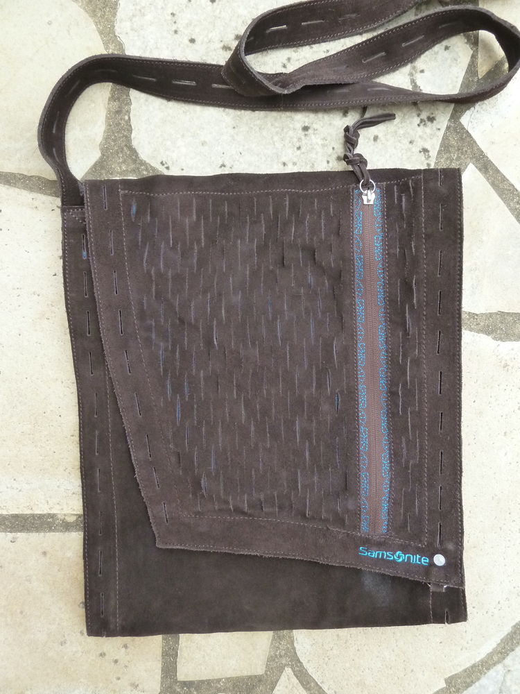 sac besace cuir samsonite marron turquoise 25 Beaulieu (34)